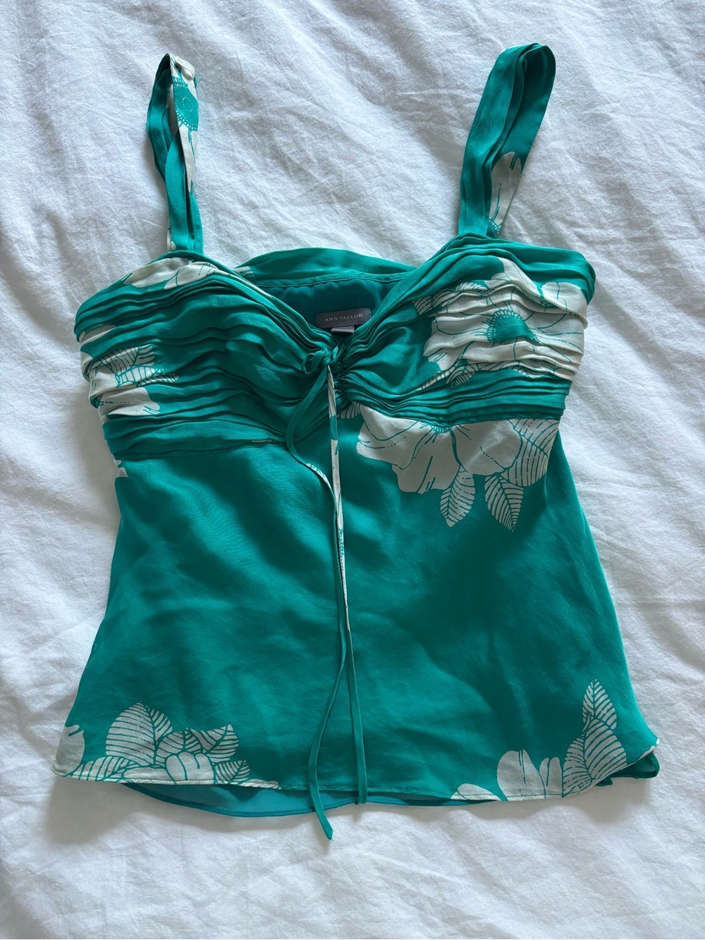 Ann Taylor Teal Floral Ruched Camisole